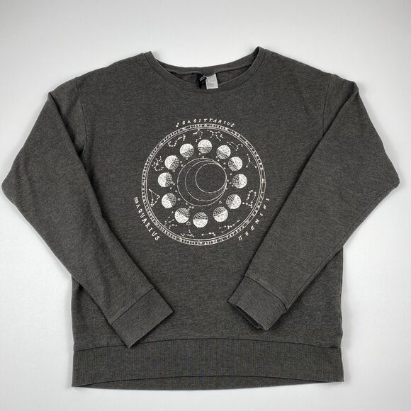 H&M Divided Womens Top Small Gray Astrology Zodiac Graphic Long Sleeve Pullover - Picture 1 of 12